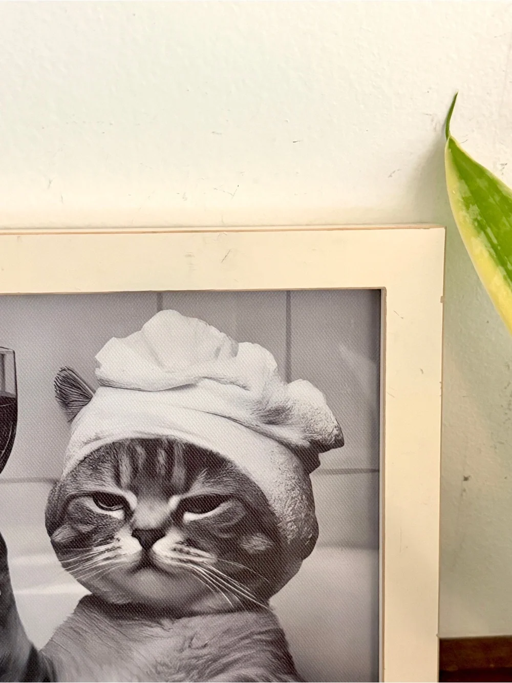 Bathtub Cat Drinking Wine Quirky Kitty Canvas Bathroom Wall Art Print Framed